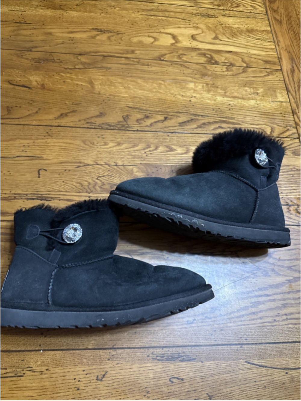 UGG MINI BAILEY BUTTON BLING WOMEN BOOTS SUEDE BLACK US 9/uk 8